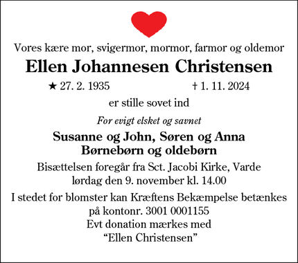 Dødsannoncen for Ellen Johannesen Christensen - Esbjerg