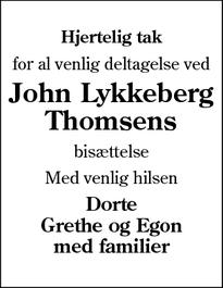 Taksigelsen for John Lykkeberg
Thomsen - Ribe