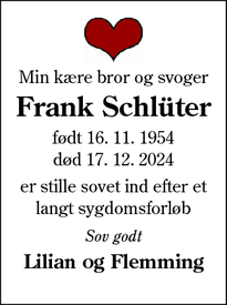 Dødsannoncen for Frank Schlüter - Tønder