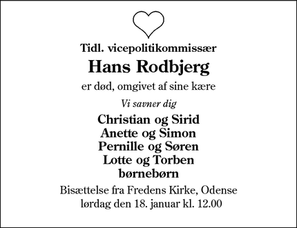 Dødsannoncen for  Hans Rodbjerg - 5000 Odense