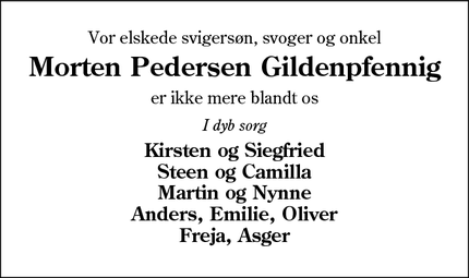 Dødsannoncen for Morten Pedersen Gildenpfennig - 6740 Bramming