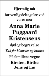 Taksigelsen for Anna Marie Puggaard Kristensens - Esbjerg v