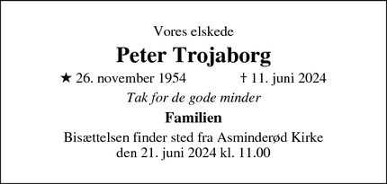 Dødsannoncen for Peter Trojaborg - Valby