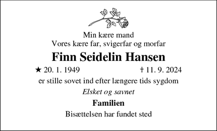 Dødsannoncen for Finn Seidelin Hansen - Koldig