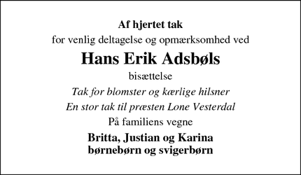 Taksigelsen for Hans Erik Adsbøl - Kolding 