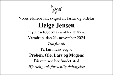 Dødsannoncen for Helge Jensen - Kolding