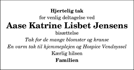 Taksigelsen for Aase Katrine Lisbet Jensen - sæby