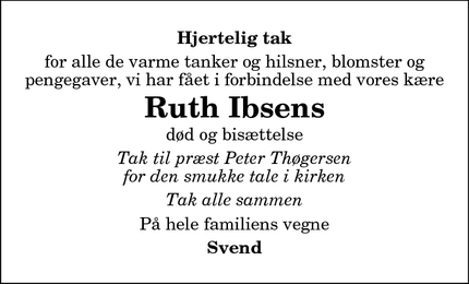 Taksigelsen for Ruth Ibsen - Strandby