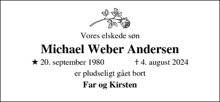 Dødsannoncen for Michael Weber Andersen - Thisted