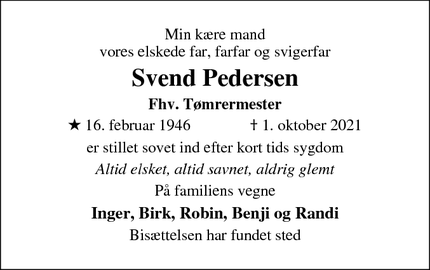 Dødsannoncen for Svend Pedersen - Biersted