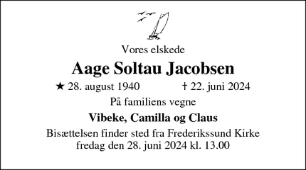 Dødsannoncen for Aage Soltau Jacobsen - Frederikssund