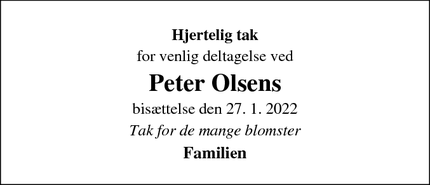 Taksigelsen for Peter Olsens - Slagelse