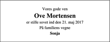 Dødsannoncen for Ove Mortensen - Silkeborg