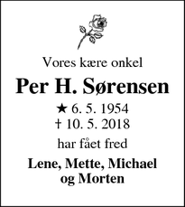 Dødsannoncen for Per H. Sørensen - Silkeborg