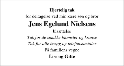 Dødsannoncen for Jens Egelund Nielsens - Løgstør