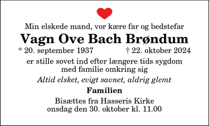 Dødsannoncen for Vagn Ove Bach Brøndum - Aalborg