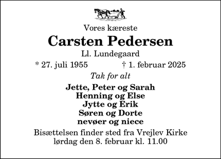 Dødsannoncen for Carsten Pedersen - Hjørring