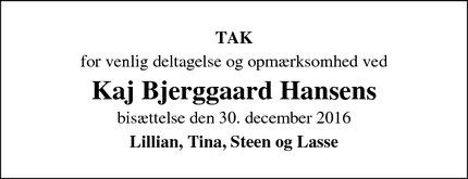 Taksigelsen for Kaj Bjerggaard Hansens - Asnæs