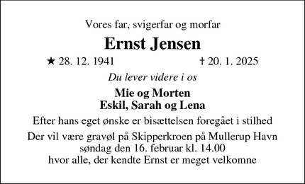 Dødsannoncen for Ernst Jensen - Gørlev