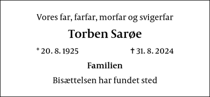 Dødsannoncen for Torben Sarøe - Herlev