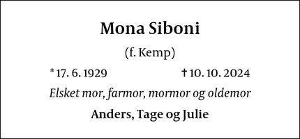 Dødsannoncen for Mona Siboni - Odense