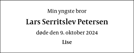 Dødsannoncen for Lars Serritslev Petersen - København