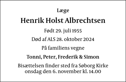 Dødsannoncen for Henrik Holst Albrechtsen - Søborg