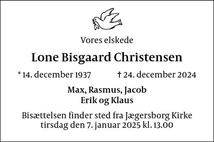 Dødsannoncen for Lone Bisgaard Christensen - Gentofte