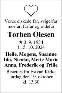 Dødsannoncen for Torben Olesen - Rønbjerg