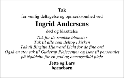 Taksigelsen for Ingrid Andersens - Guderup