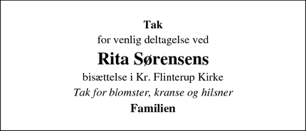 Taksigelsen for Rita Sørensens - Sorø