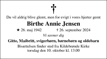 Dødsannoncen for Birthe Annie Jensen - Hundige