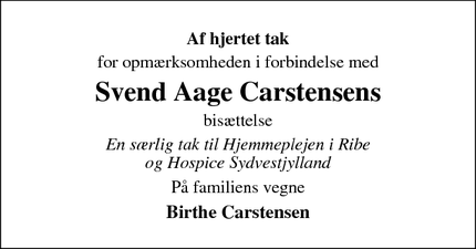 Taksigelsen for Svend Aage Carstensen - Ribe