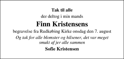 Taksigelsen for Finn Kristensen - Rudkoebing