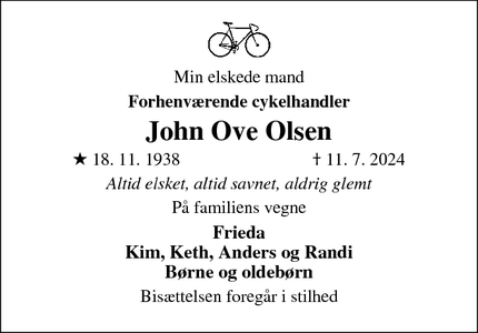 Dødsannoncen for John Ove Olsen - Esbjerg 