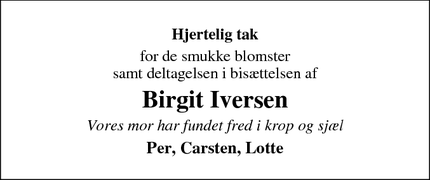 Taksigelsen for Birgit Iversen - Esbjerg