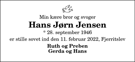 Dødsannoncen for Hans Jørn Jensen - Fjerritslev