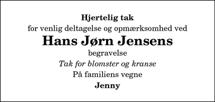 Taksigelsen for Hans Jørn Jensens - Fjerritslev 