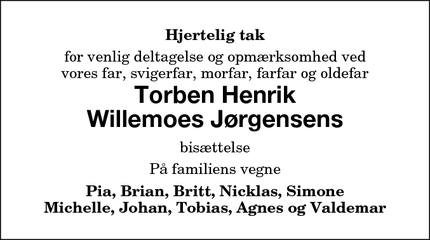 Taksigelsen for Torben Henrik
Willemoes Jørgensen - Humlebæk