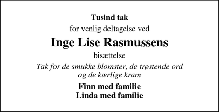 Taksigelsen for Inge Lise Rasmussen - Næstved
