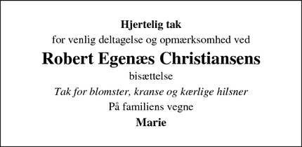 Taksigelsen for Robert Egenæs Christiansen - Lumsås 