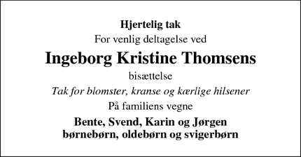 Taksigelsen for Ingeborg Kristine Thomsen - Slagelse