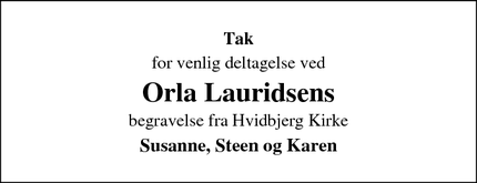 Taksigelsen for Orla Lauridsen - Hvidbjerg