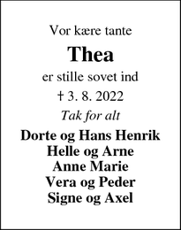 Dødsannoncen for Thea - Skærbæk