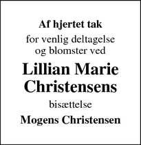 Taksigelsen for Lillian Marie
Christensens - Varde