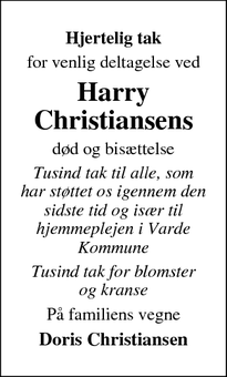 Taksigelsen for Harry
Christiansen - Varde