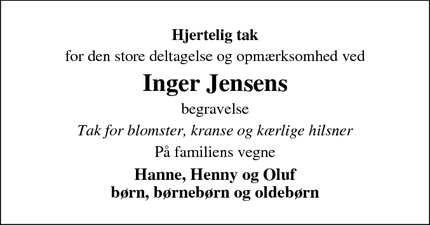 Taksigelsen for Inger Jensen - Fredericia