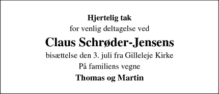 Taksigelsen for Claus Schrøder-Jensen - Gilleleje