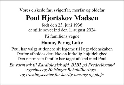 Dødsannoncen for Poul Hjortskov Madsen - Græsted