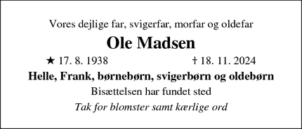 Dødsannoncen for Ole Madsen - Græsted